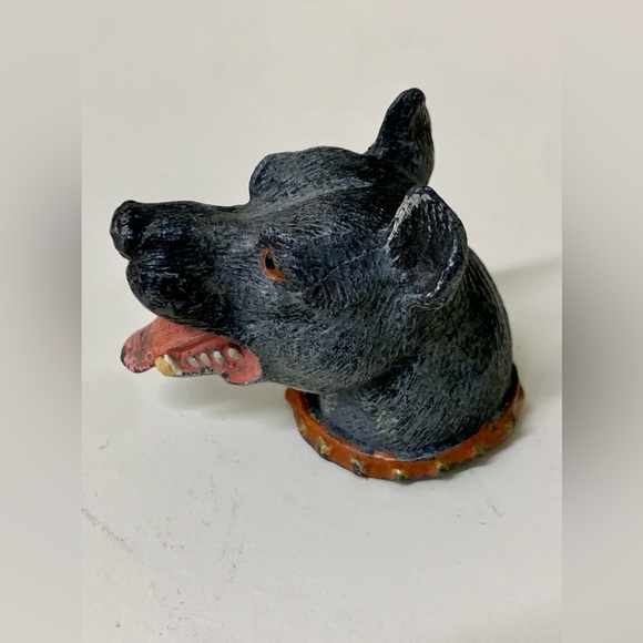 Antique Heavy Metal Decorative Figural Dog Head Cane Topper Cap Brutalist - Picture 6 of 16